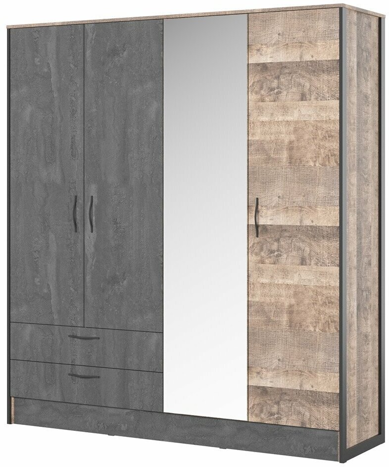 Шкаф 4-дверный Hugo, 200х220х56,2, цвет дуб гранж, железный камень