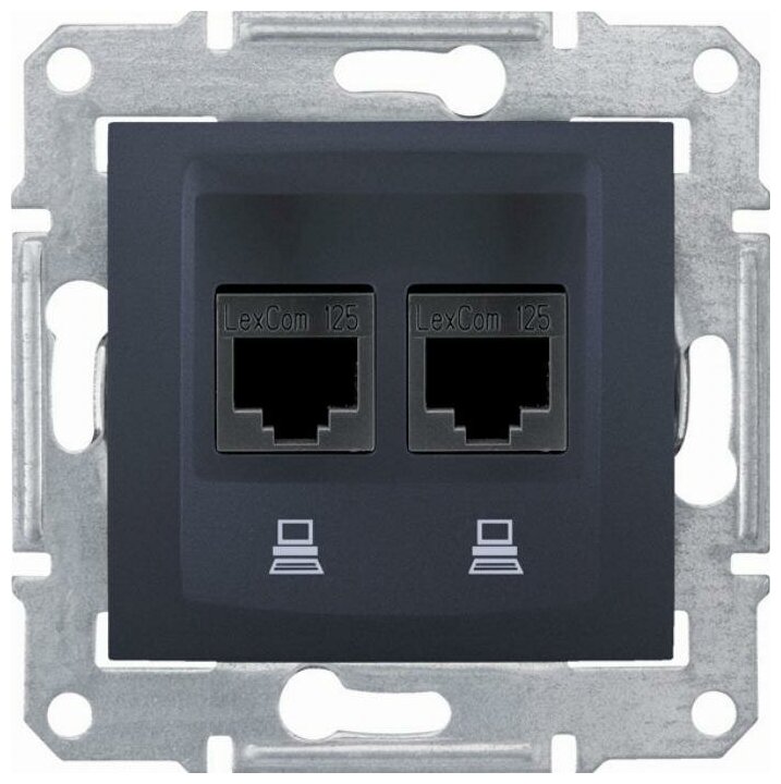 фото Механизм компьютерной розетки Schneider Electric Sedna 2xRJ45 UTP категория 5е графит