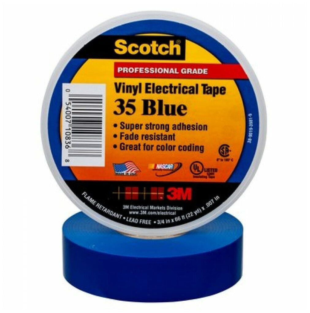 3М Scotch 35, синяя, изоляционная лента высшего класса, 19мм х 20м х 0,18мм 7100238733