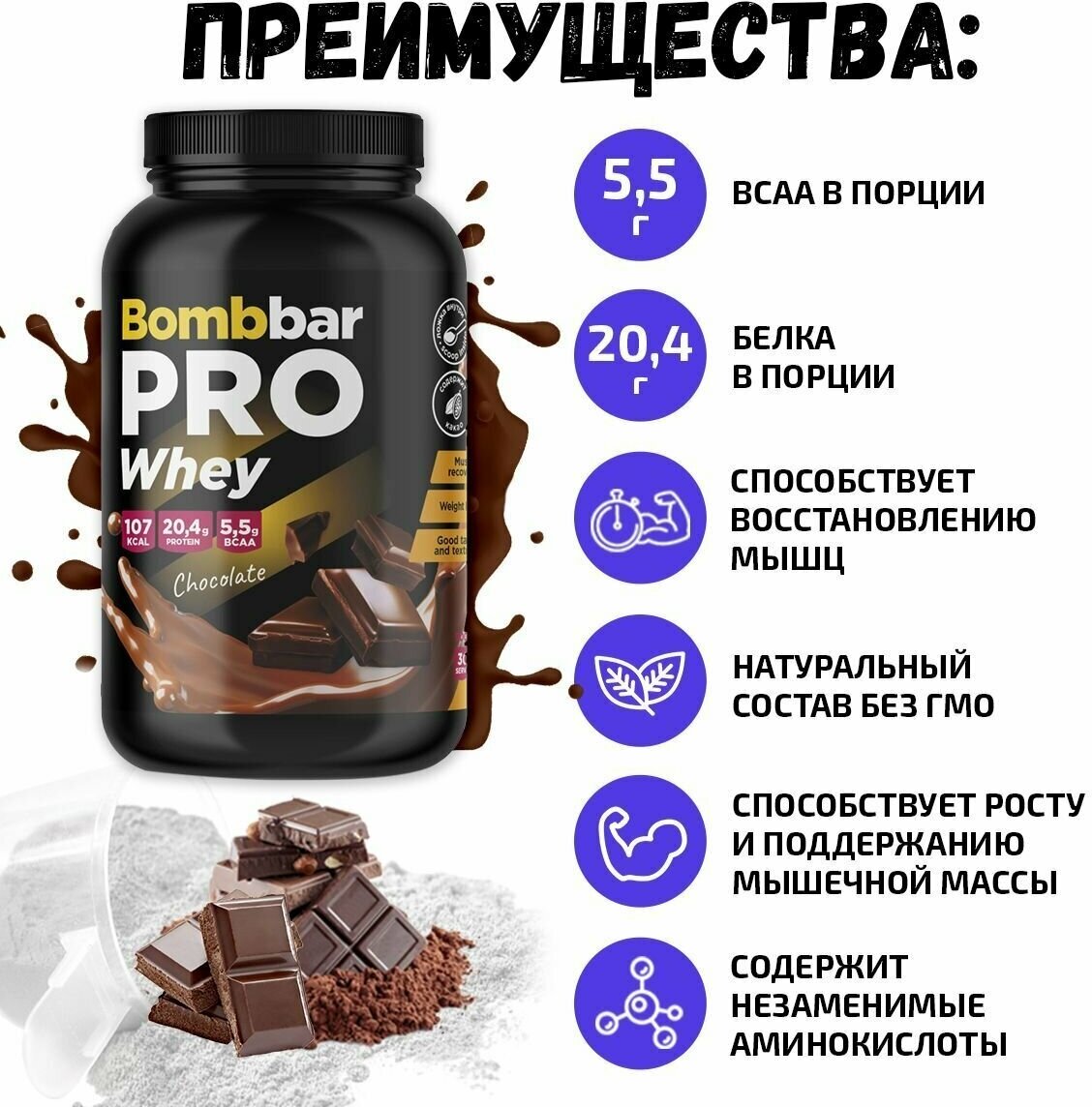 Bombbar, PRO Whey, 900г (Шоколад)