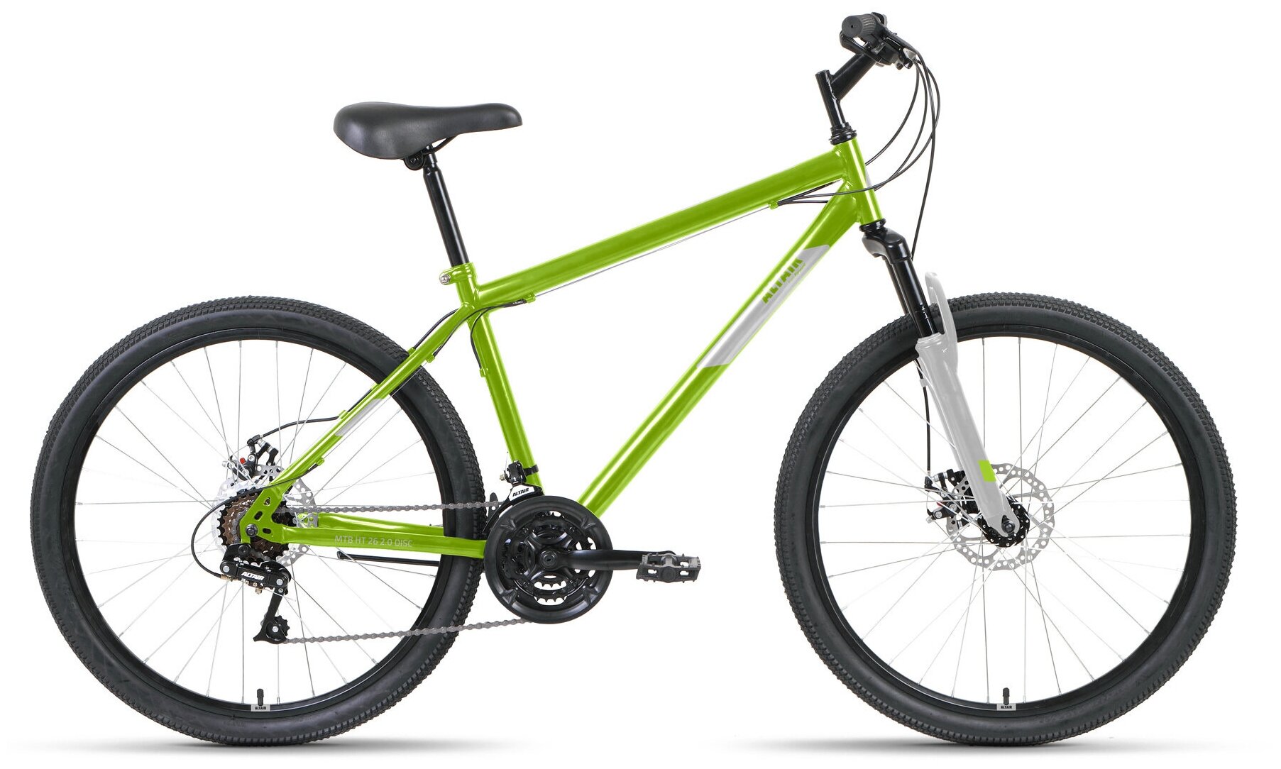 Велосипед ALTAIR MTB HT 26 2.0 D (26" 21 ск. рост. 19") 2022, зеленый/серый, RBK22AL26115