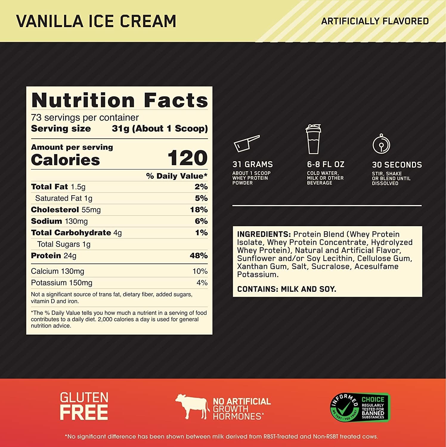 Протеины Optimum Nutrition Протеин для спорсменов Optimum Nutrition Gold Standard 100% Whey 5 lb Vanilla Ice Cream