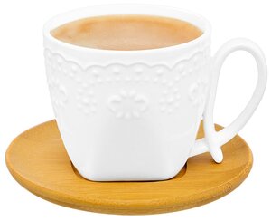 Чашка / кружка для капучино и кофе латте 200 мл 11х7,5х7 см Elan Gallery Белый узор, на деревянной подставке