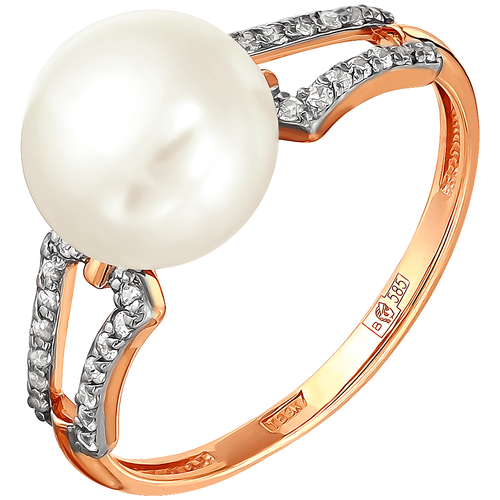 фото Примаэксклюзив кольцо с жемчугом и фианитами из красного золота 190-1-825р, размер 18.5