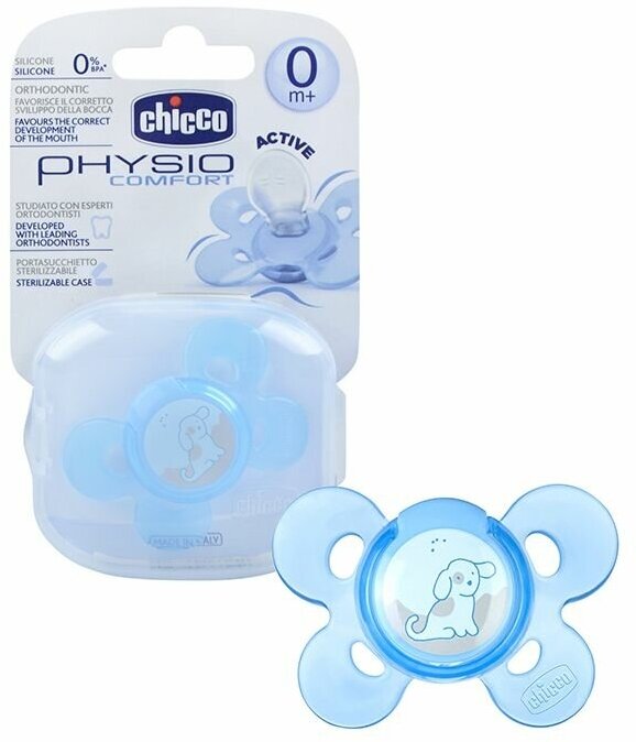 Пустышка Chicco, Physio Comfort силиконовая 0-6 мес., Собачка голубой - фото №9