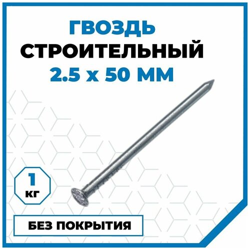 фото Гвозди стройметиз строительные 2.5х50, сталь, без покрытия, 1 кг (534 шт.)