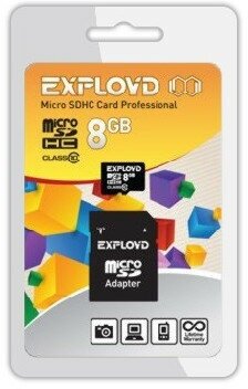 Карта памяти (EXPLOYD MicroSDHC 8GB Class10 + адаптер SD [EX008GCSDHC10-AD])