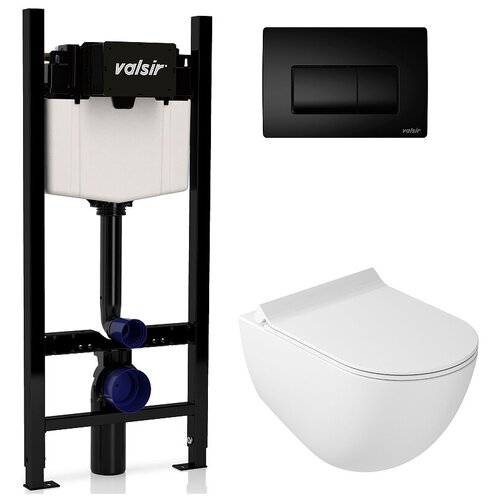 Комплект унитаза с инсталляцией Valsir Dream KIT VSBM 7317 Slim P1 с сиденьем Микролифт и Черной матовой клавишей смыва