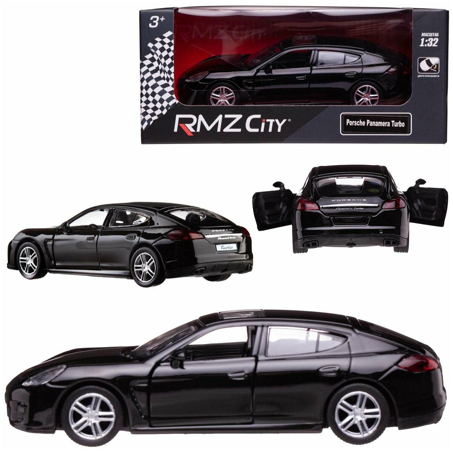 Машина металлическая RMZ City серия 1:32 Porsche Panamera Turbo, цвет черный, двери открываются