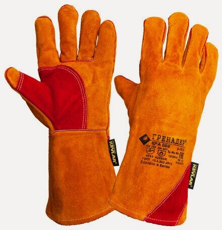 Изображение товара Краги сварщика спилковые гренадер, усиленные, нить Кевлар, р-р 10,5 (XL), пятипалые, желтые, КРА008