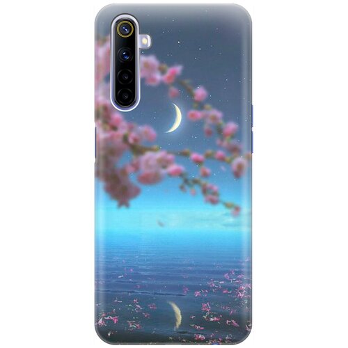 фото Ультратонкий силиконовый чехол-накладка для realme 6 с принтом "месяц и сакура" gosso