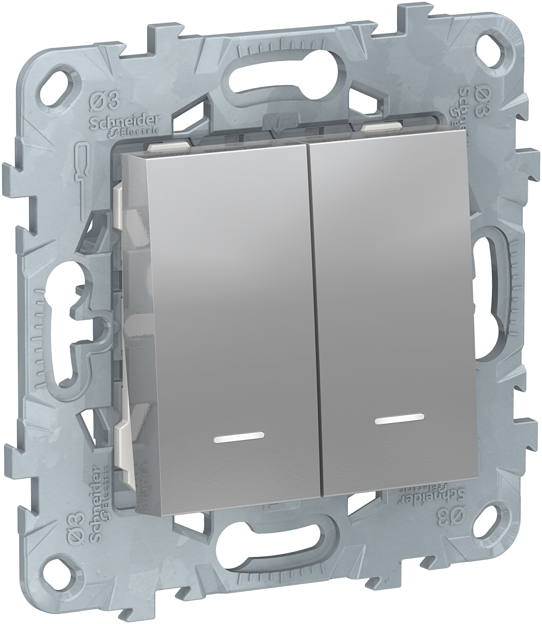 NU521130N Выключатель 2-кл. 2мод. СП Unica New IP21 (2х(сх. 1а)) с подсветкой механизм алюм. Schneider Electric