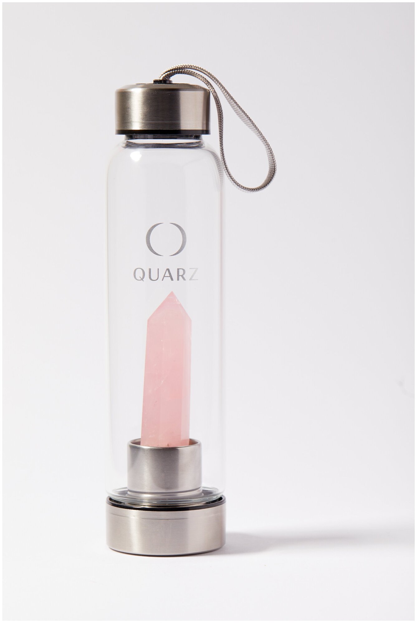 Бутылка для воды стеклянная QUARZ с кристаллом розового кварца, 500 мл