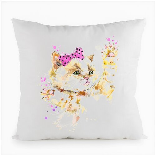 фото Подушка белая coolpodarok животные. котенок,белая