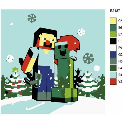 Детская картина по номерам E2187 Игра Minecraft (Майнкрафт) 30x30
