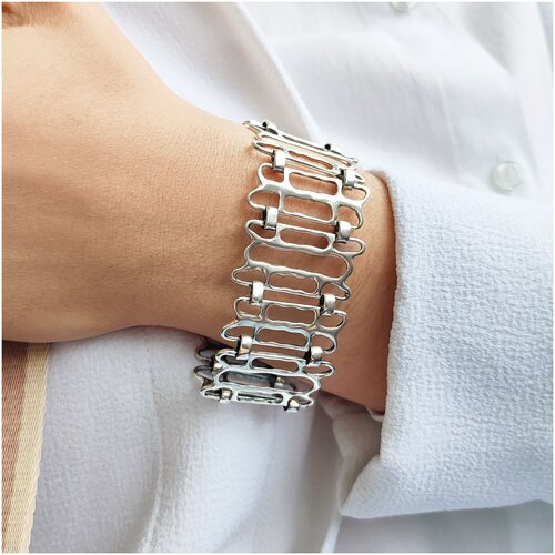 Браслет женский серебряный Монако, серебро 925 пробы, ювелирное украшение на руку широкий, литой, глидерный, гибкий, на запястье