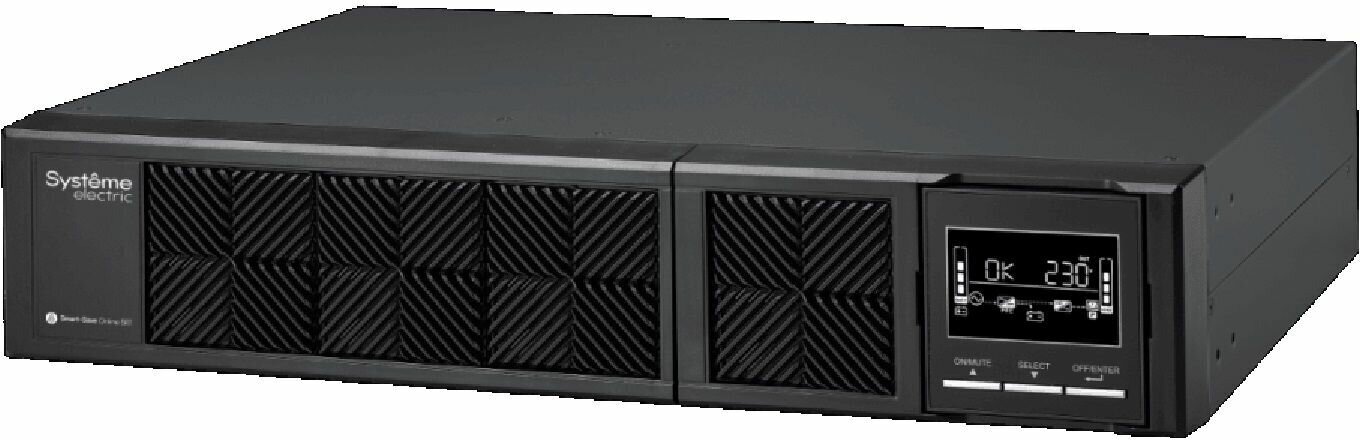 Источник бесперебойного питания Systeme Electriс Smart-Save Online SRT, 1000VA/1000W, On-Line, Extended-run, Rack 2U(Tower convertible), LCD, Out: 8xC13, SNMP Intelligent Slot, USB, RS-232, Pre-Inst. Systeme Electric - фото №1