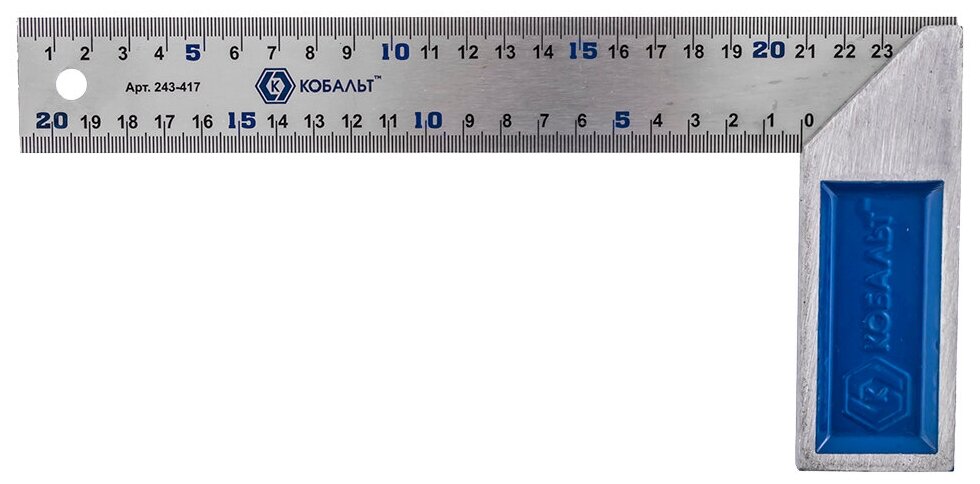 Угольник кобальт столярный 250 мм, нерж. сталь , чугунное основание
