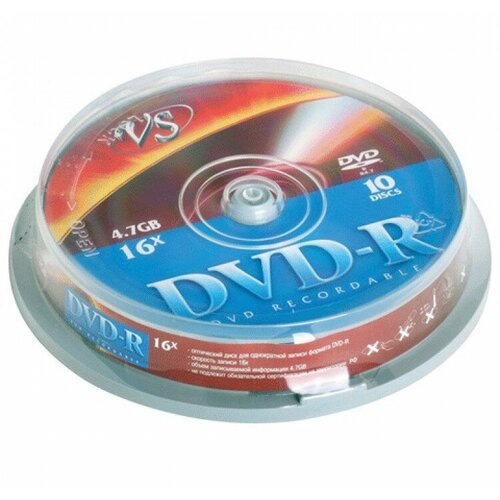 Диски DVD-R VS 4,7 Gb, комплект 10 шт, Cake Box, VSDVDRCB1001 диски dvd r vs 4 7 gb комплект 10 шт cake box vsdvdrcb1001