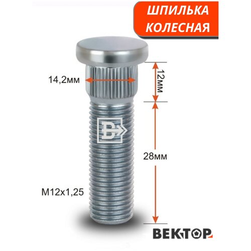 Шпилька колесная забивная M12X1,25 (L резьб. части 28мм, D забив. 14,2мм, Lзабив.12мм) подходит на NISSAN, INFINITI, SUBARU, Цинк, 10 шт