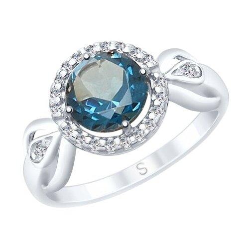 фото Серебряное кольцо sokolov 92011674 с фианитом и лондон топазом, размер 17,5 diamant-online