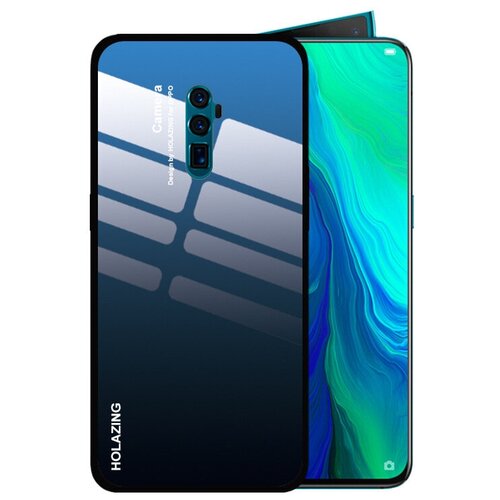 фото Чехол-бампер mypads для oppo reno 3 стеклянный из закаленного стекла с эффектом градиент зеркальный блестящий переливающийся синий