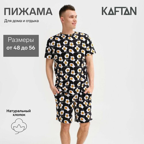 фото Пижама kaftan, шорты, футболка, застежка отсутствует, размер 50, черный