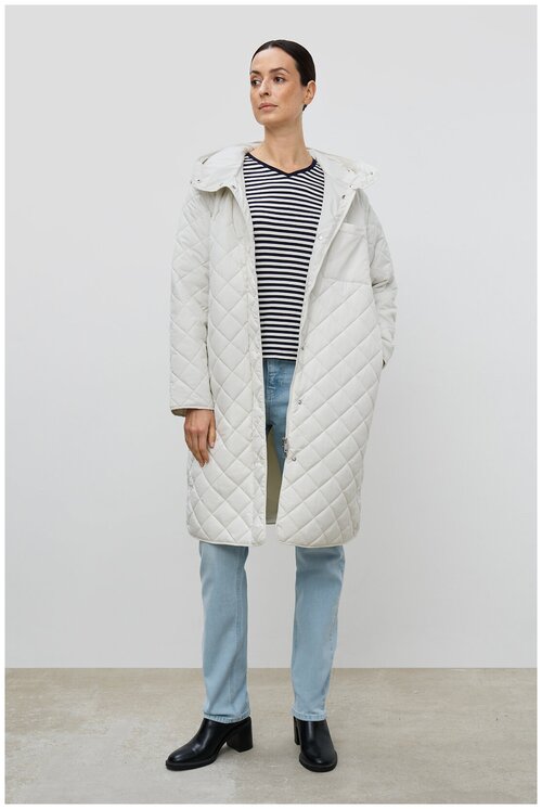 Куртка  Baon, демисезон/лето, удлиненная, силуэт полуприлегающий, стеганая, капюшон, ветрозащитная, водонепроницаемая, карманы, размер 46, белый, зеленый