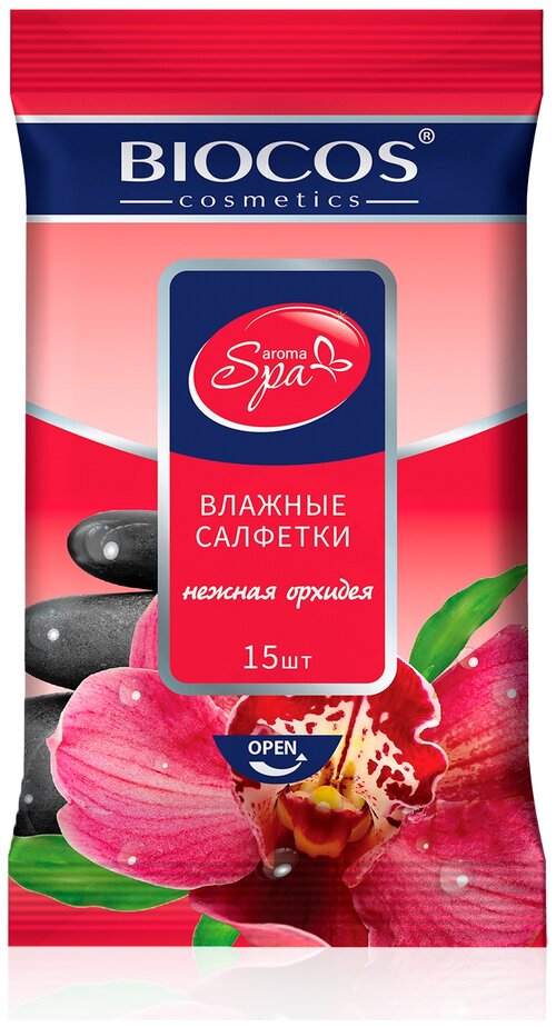 BioCos Влажные салфетки SPA Aroma Нежная орхидея, 15 шт., 4 уп.