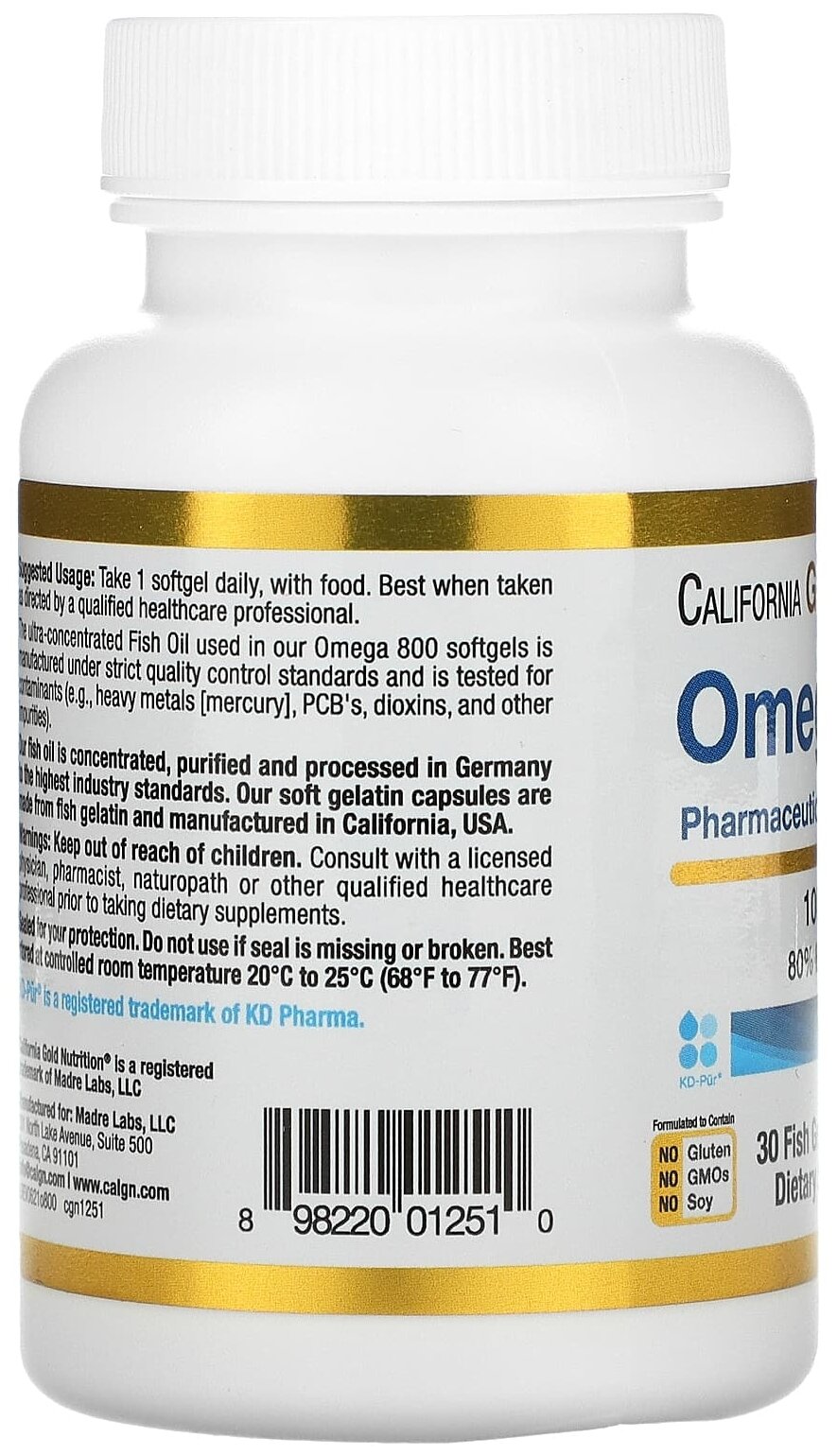 California Gold Nutrition Omega 800 Fish oil капс., 230 мл, 70 г, 30 шт., 1 уп. — фото 1