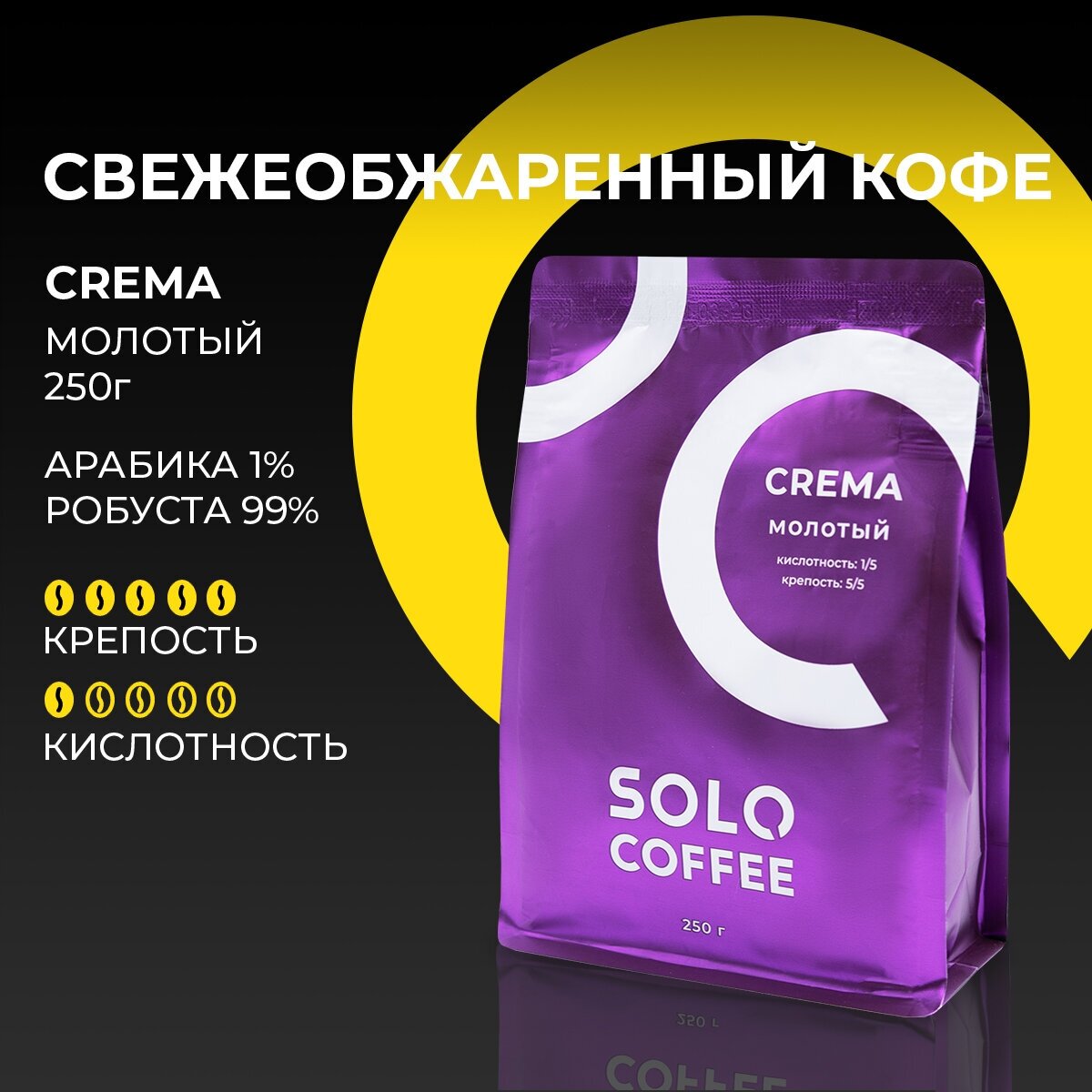 Кофе молотый Solo Coffee CREMA, 250 г, свежеобжаренный