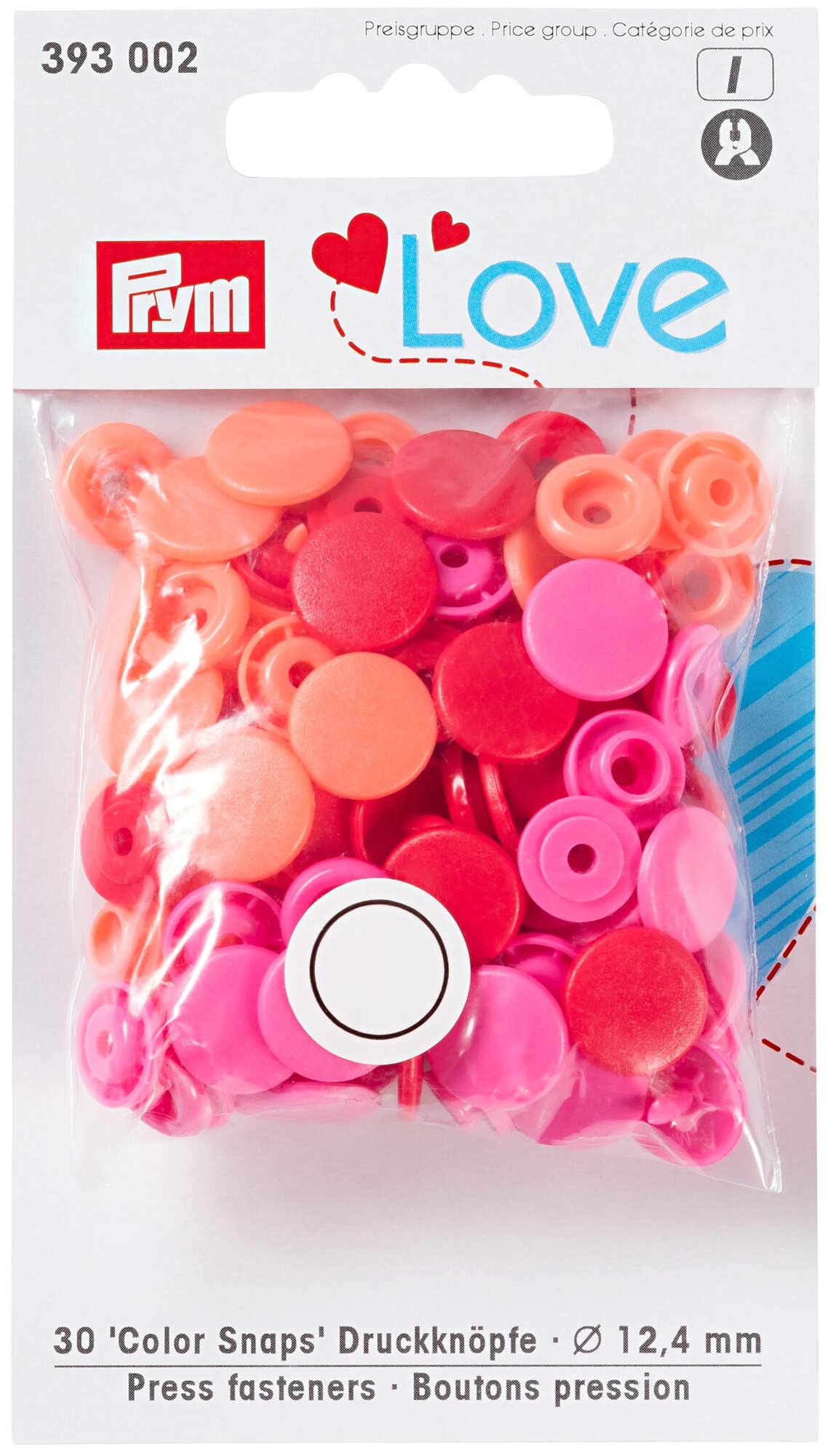 393002 Kнопки Prym Color Snaps 12,4 мм красный/розовый/оранжевый 30 шт, Love Prym