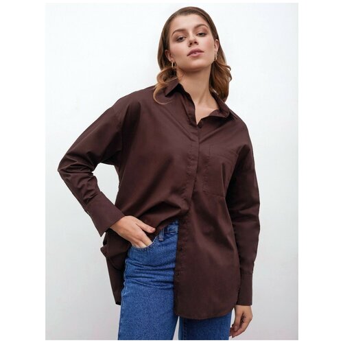 Рубашка женская T-lab TL-BT-007 шоколад, Прямой силуэт / Сlassic fit, цветКоричневый, размер 42