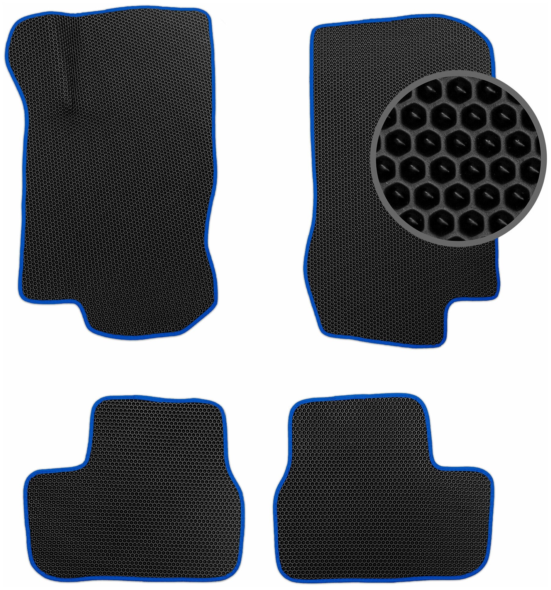 EVA коврики автомобильные для Lada Granta 2011-2021, без перемычки, черные с синей окантовкой (Лада Гранта)