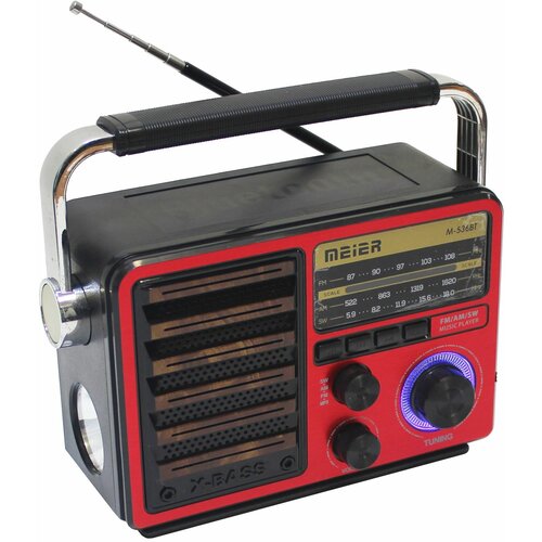 Bluetooth радиоприемник в стиле Ретро со сменным аккумулятором и фонариком Meier M-536BT Red 196700₽