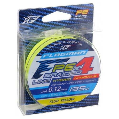 FLAGMAN Шнур PE Hybrid F4 135м FluoYellow 0,12мм 6,4кг 14lb
