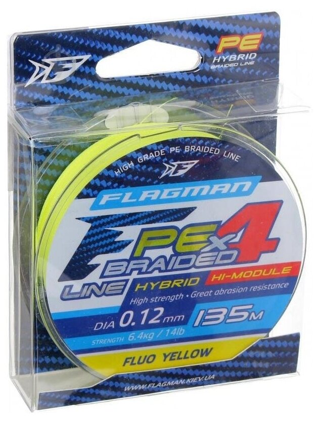 FLAGMAN Шнур PE Hybrid F4 135м FluoYellow 012мм 64кг 14lb