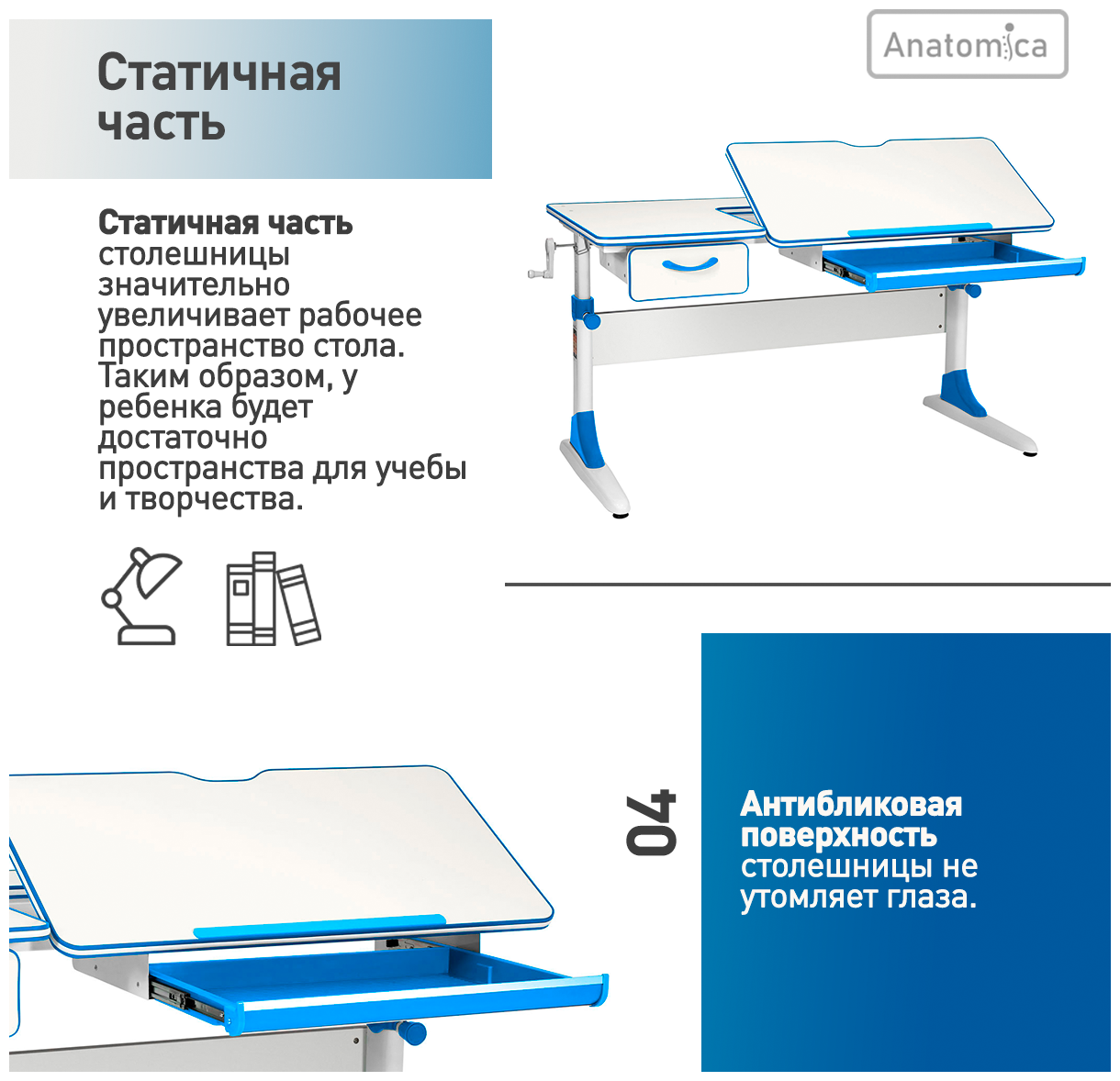 Парта Anatomica Study-120 белый/голубой - фотография № 5