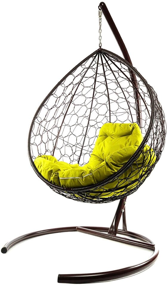 фото Подвесное кресло из ротанга "Капля" коричневое с жёлтой подушкой M-Group