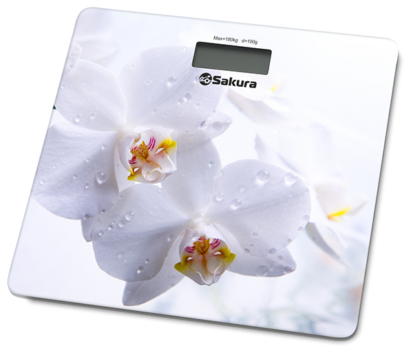 Весы Sakura напольные SA-5065WF ultraslim до 180кг, электронные "Орхидеи"