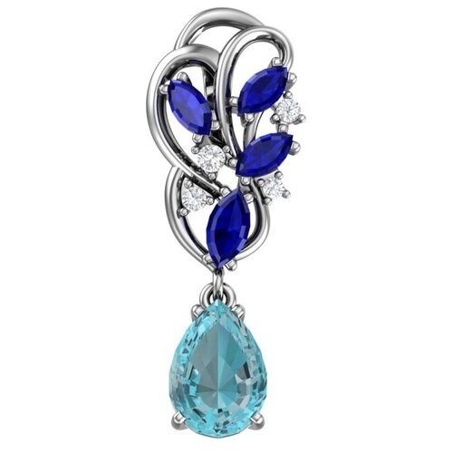 фото Pokrovsky серебряная подвеска с кварцем синтетическим параиба, синий и бесцветными фианитами 4101042-03705