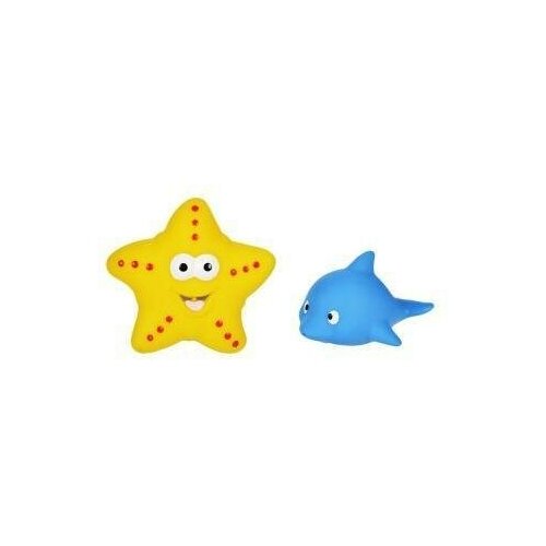 Игрушка для ванной Жирафики Дельфин и морская звезда (681272), желтый/голубой игрушка для ванной жирафики зоопарк голубой желтый