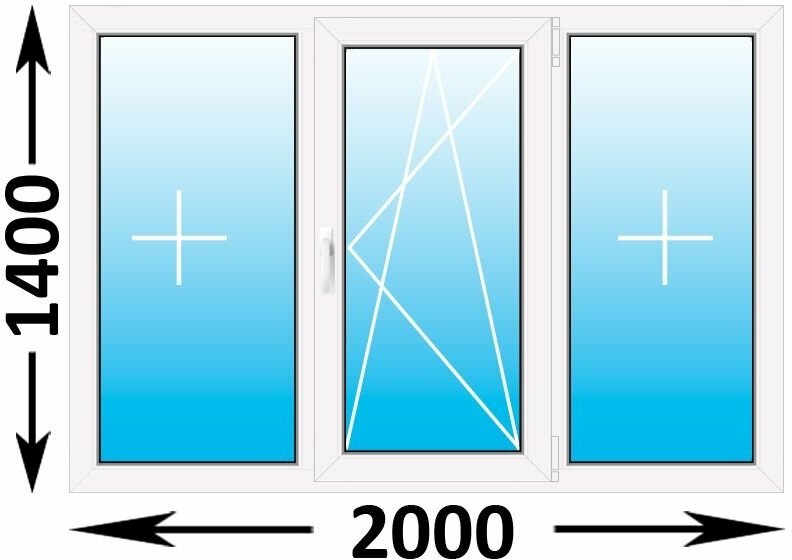 Пластиковое окно Veka WHS трехстворчатое 2000x1400 (ширина Х высота) (2000Х1400)