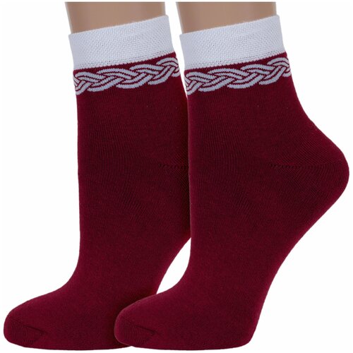 Комплект из 2 пар женских махровых носков Брестские (БЧК) рис. 044, бордовые, размер 23