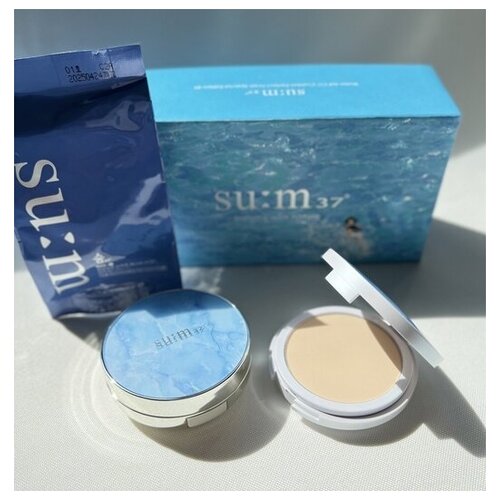SU:M 37 Кушон и пудра.Тон 02 Water-full CC Cushion Perfect Finish / Тональное средство/ безупречный макияж/ компактная пудра в комплекте .