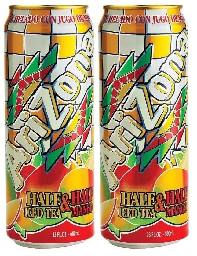 Холодный чай AriZona Half Iced Tea and Half Mango со вкусом манго, 2 банки по 680 мл.