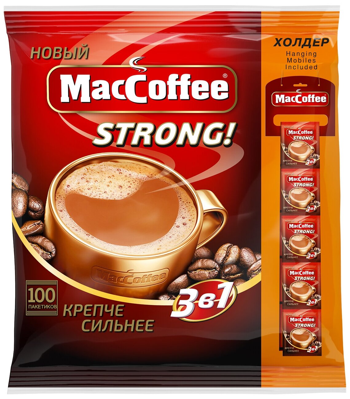 MacCoffee Strong 3в1, 100 пакетиков по 16г. - фотография № 1