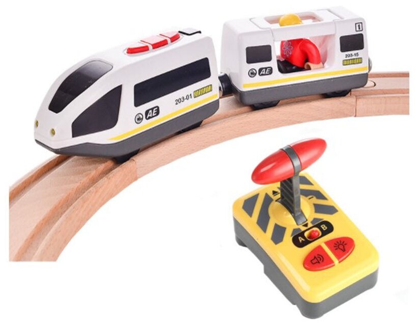 Электропоезд для деревянной железной дороги с пультом управления поезд на батарейках с вагонами