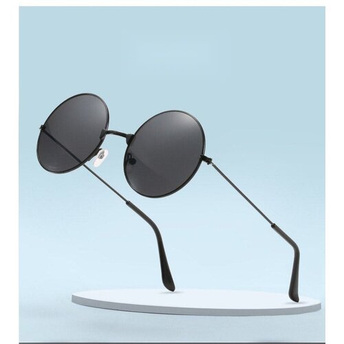 Солнцезащитные очки , круглые, оправа: металл, поляризационные, черный