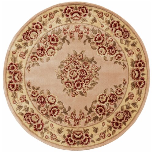 Ковер на пол 1 на 1 м в спальню, гостиную, бежевый Tibetan Carpet QJ0353MB-beige/pink круглый